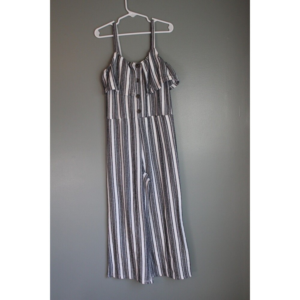 Eyeshadow Girls Sz 7 Romper Black White Striped Pants Sleeveless